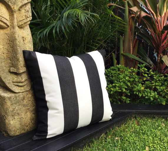 black and white striped outdoor cushion