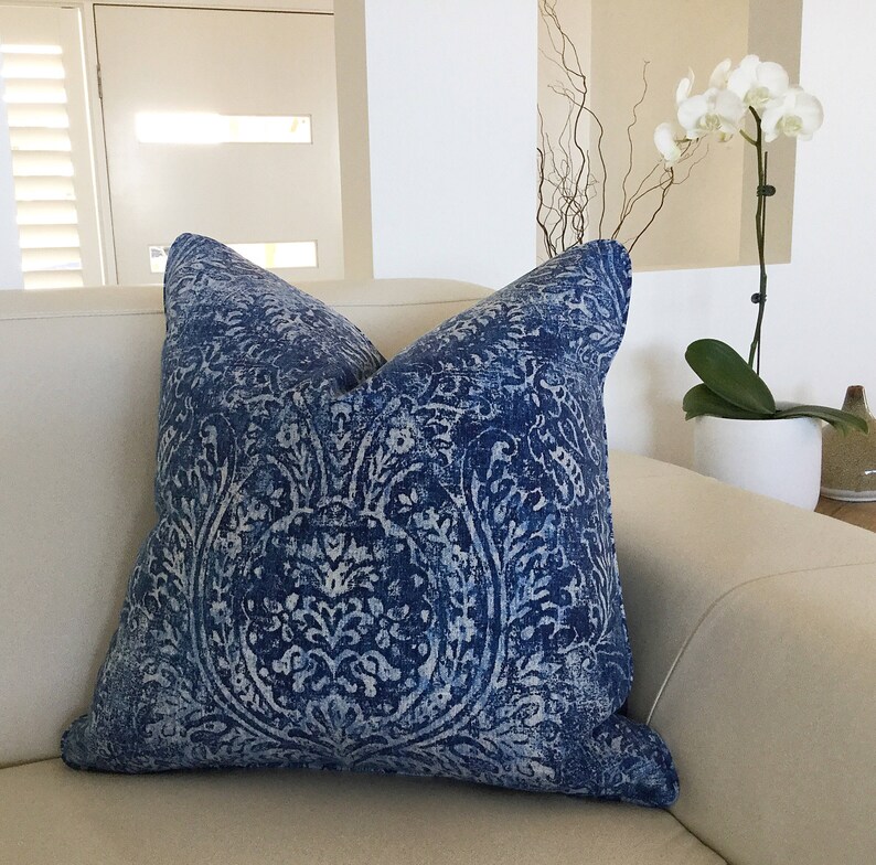 Hampton's Style Cushions Blue and White Damask Cushion Etsy
