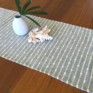 Coastal Decor, Coastal Table Runner, Seafoam decor, Blue Stripe Table Runner. Woven Textured Table decor