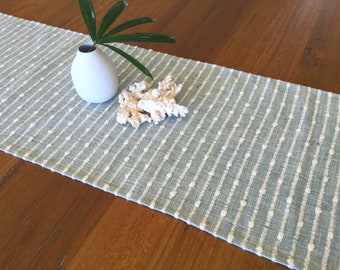 Coastal Decor, Coastal Table Runner, Seafoam decor, Blue Stripe Table Runner. Woven Textured Table decor