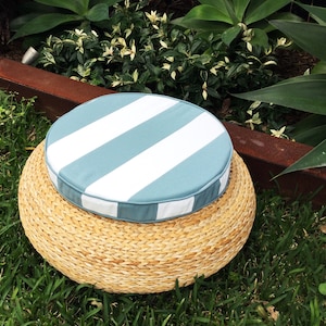 Chair Pads, Round Seat Pads, Custom Made Outdoor Pillows Striped Chair Pad, Coastal Ocean Blue and White Chair Pads