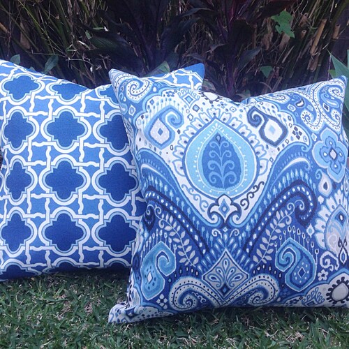 Blue and White Outdoor Cushions Outdoor Pillow Covers. Coastal Etsy