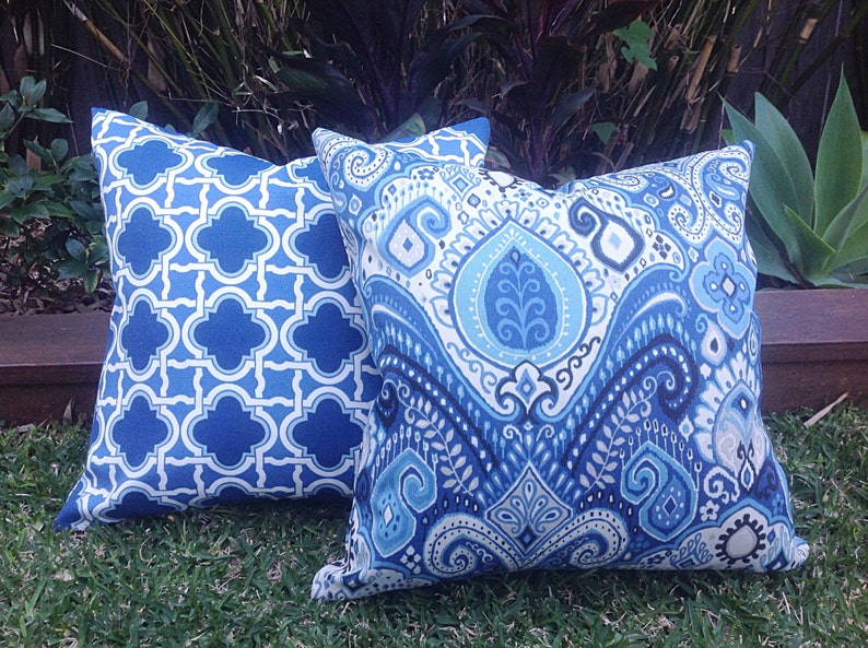 Blue and White Outdoor Cushions Outdoor Pillow Covers. Coastal Etsy