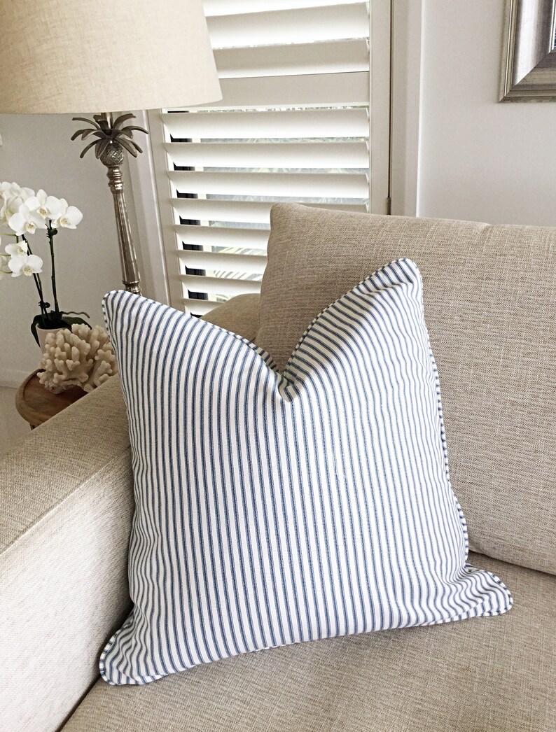 Farmhouse Check Cushion Cover Ticking Stripe Cushions Blue Etsy Australia