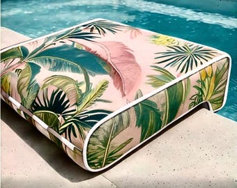 Designer Poolside Seat Pad, Tropicalia High Performance Quality Outdoor Fabric for Poolside.
