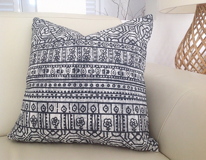 Tribal Cushions, Tribal Pillows Aztec Charcoal Black, Cobalt Blue, Seafoam, Coral Cushion Cover, Pillows image 1