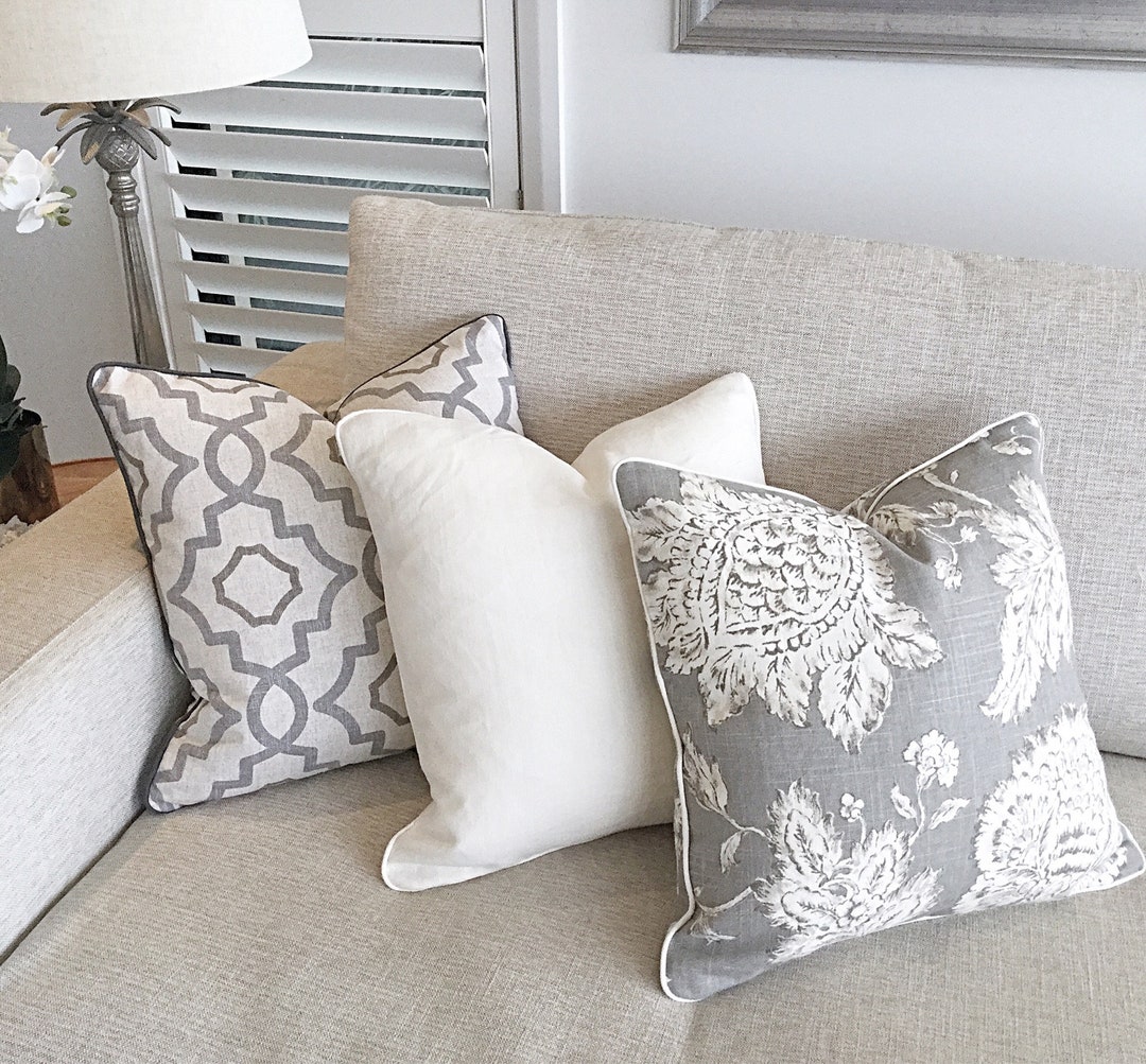 Hamptons Style Linen Cushion Covers Grey Linen Pillows. Cover Etsy UK