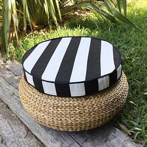 Chair Pads, Round Seat Pads, Custom Made Outdoor Pillows Striped Chair Pad, Black and White Chair Pads