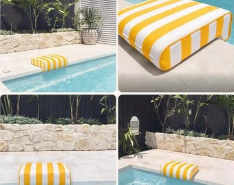 Striped Poolside Seat Pad, Outdoor Olefin Fabric, Custom Size