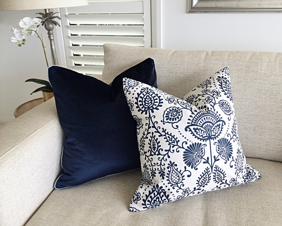Navy Blue and White Cushion Covers Italian Denim Blue Cushion Etsy