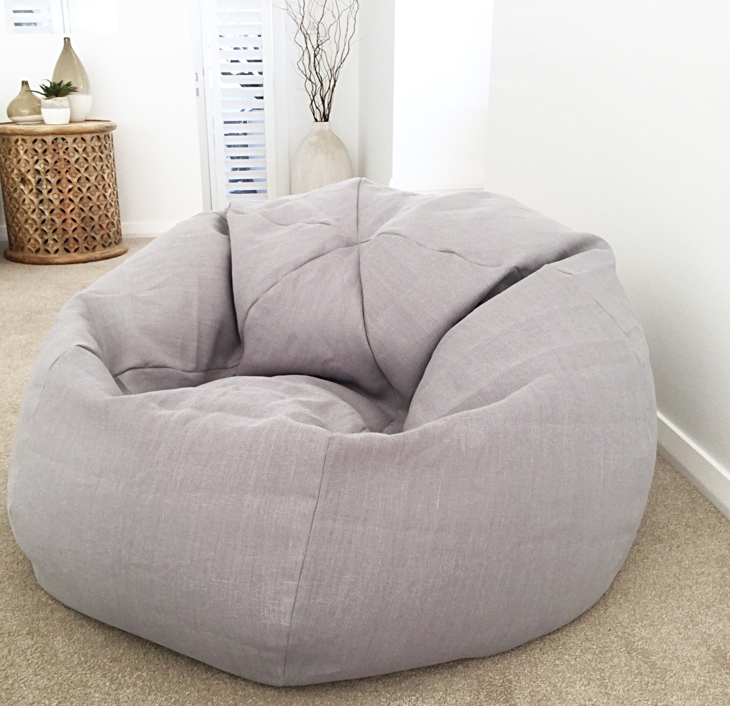 Bean Bag Linen Bean Bag Cover Only Grey Linen Bean Bag Etsy