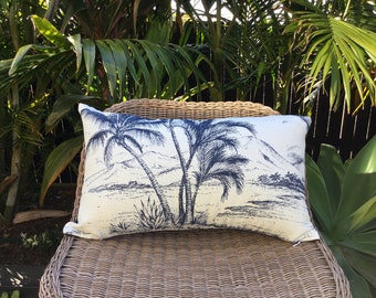 Tropical Palm Outdoor Cushion Cover: Seas The Day Retro Pillow