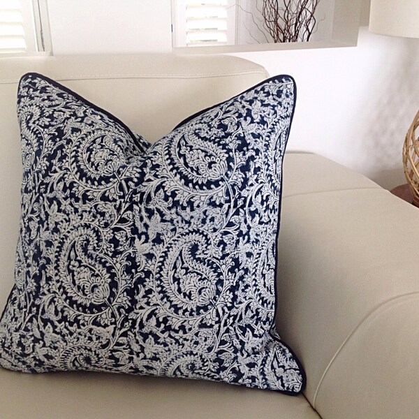 Navy Blue and White Paisley Cushions Paisley Pillows Blue Hamptons Style Scatter Cushion, Accent Pillow, Toss Cushions, Decorative Pillows.