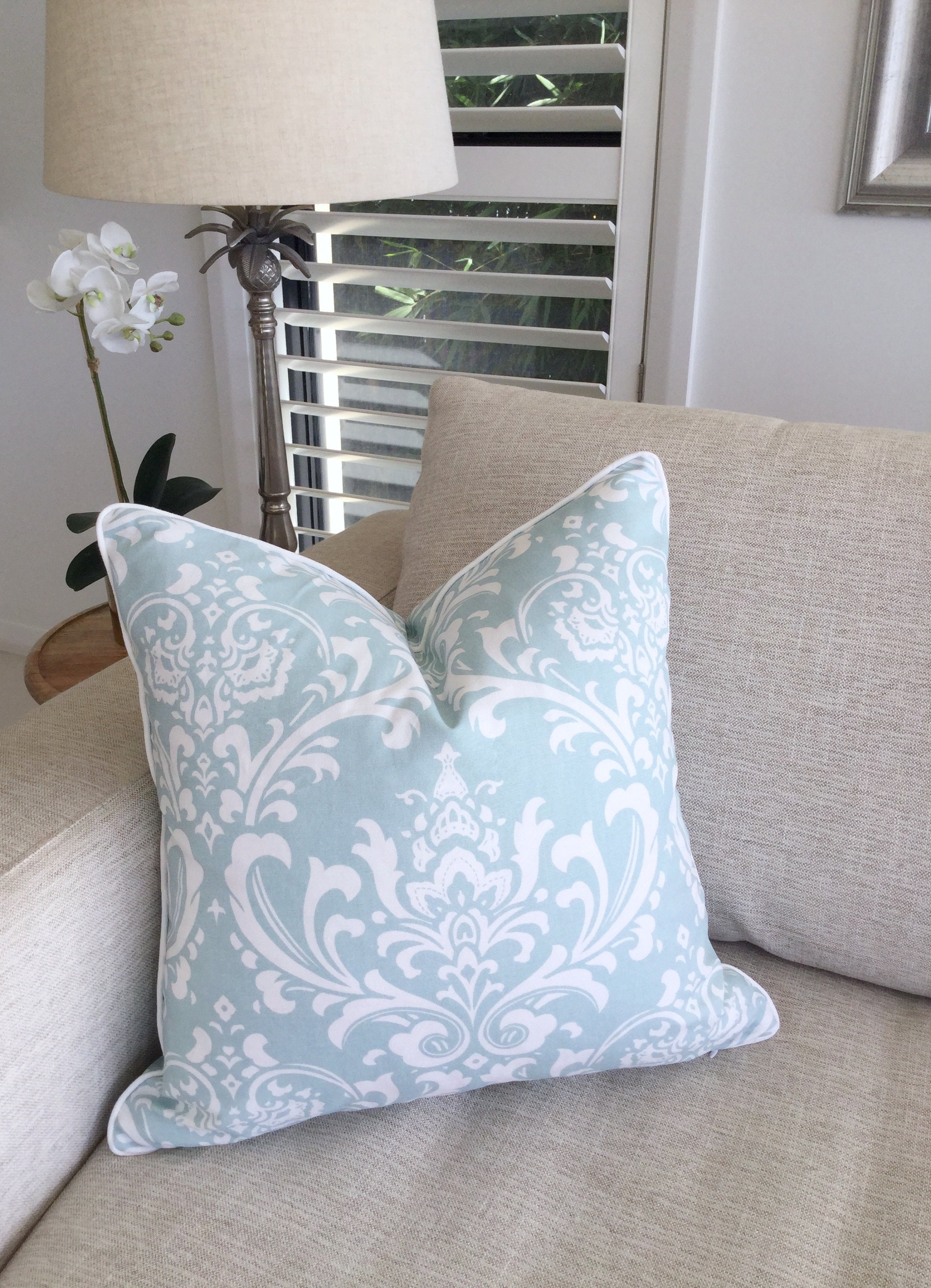 Damask Duck Egg Blue Designer Cushions Robin Egg Blue Linen Etsy