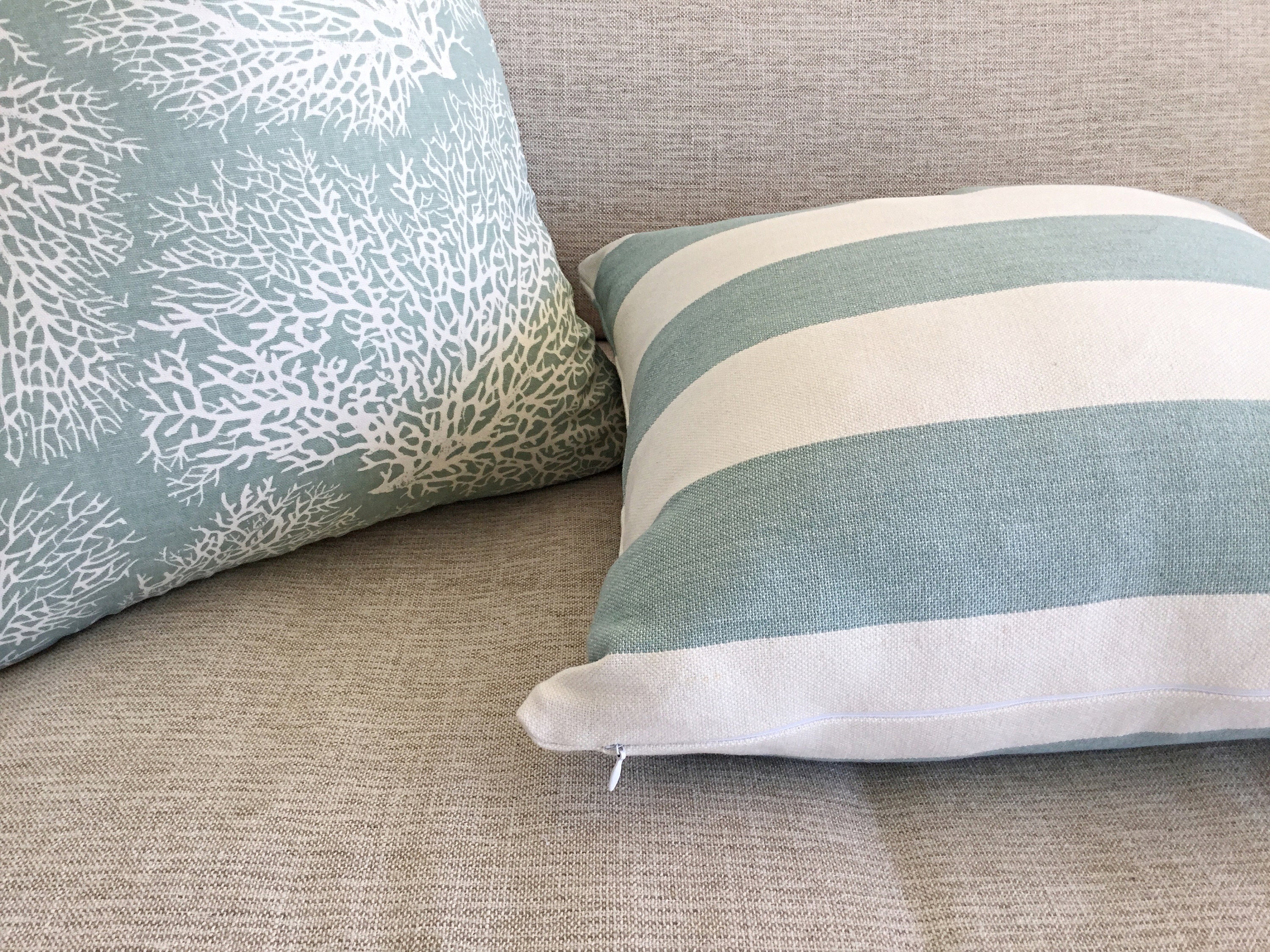Coastal Cushions Striped Pillows Seafoam Stripes Coral Etsy Australia
