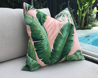 Pink Palm Leaf Outdoor Cushion Cover: Tropical Pillow