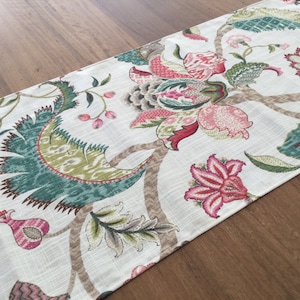 Table Runner Hampton's Style Floral Linen Table Runner. Raspberry Jacobean Teal Home Decor. Finders Keepers Table Runner