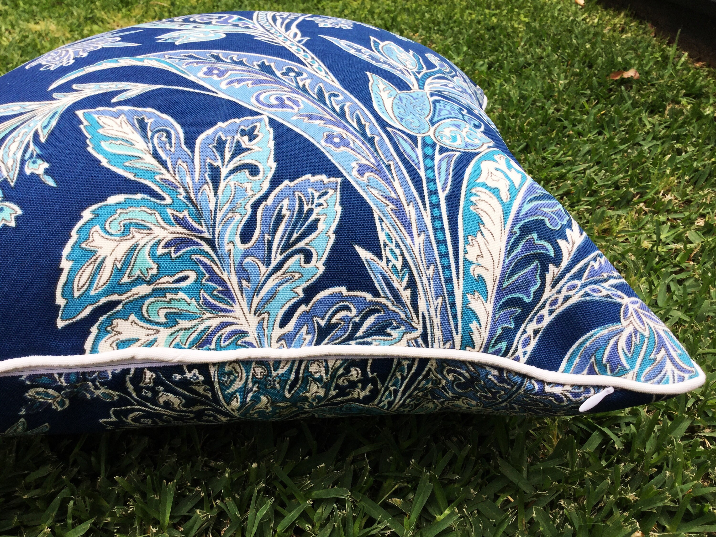 Blue Floral Outdoor Cushions Outdoor Pillows Tropical Tommy Etsy