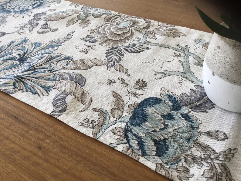 Hampton's Style Floral Linen Table Runner. Coastal Beach Etsy