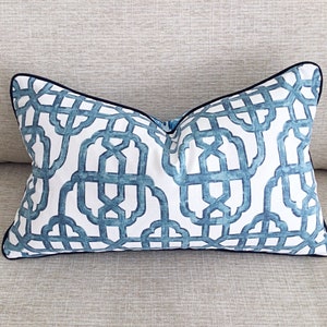 Geometric Cushion Covers, Hampton&#39;s Style Cushions, Scatter Cushions, Reversible Blue Pillow, Cushion Cover, Coastal