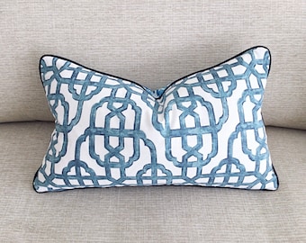 Geometrischer Lendenkissen-Bezug: Hampton's Blue Pillow, 12x20