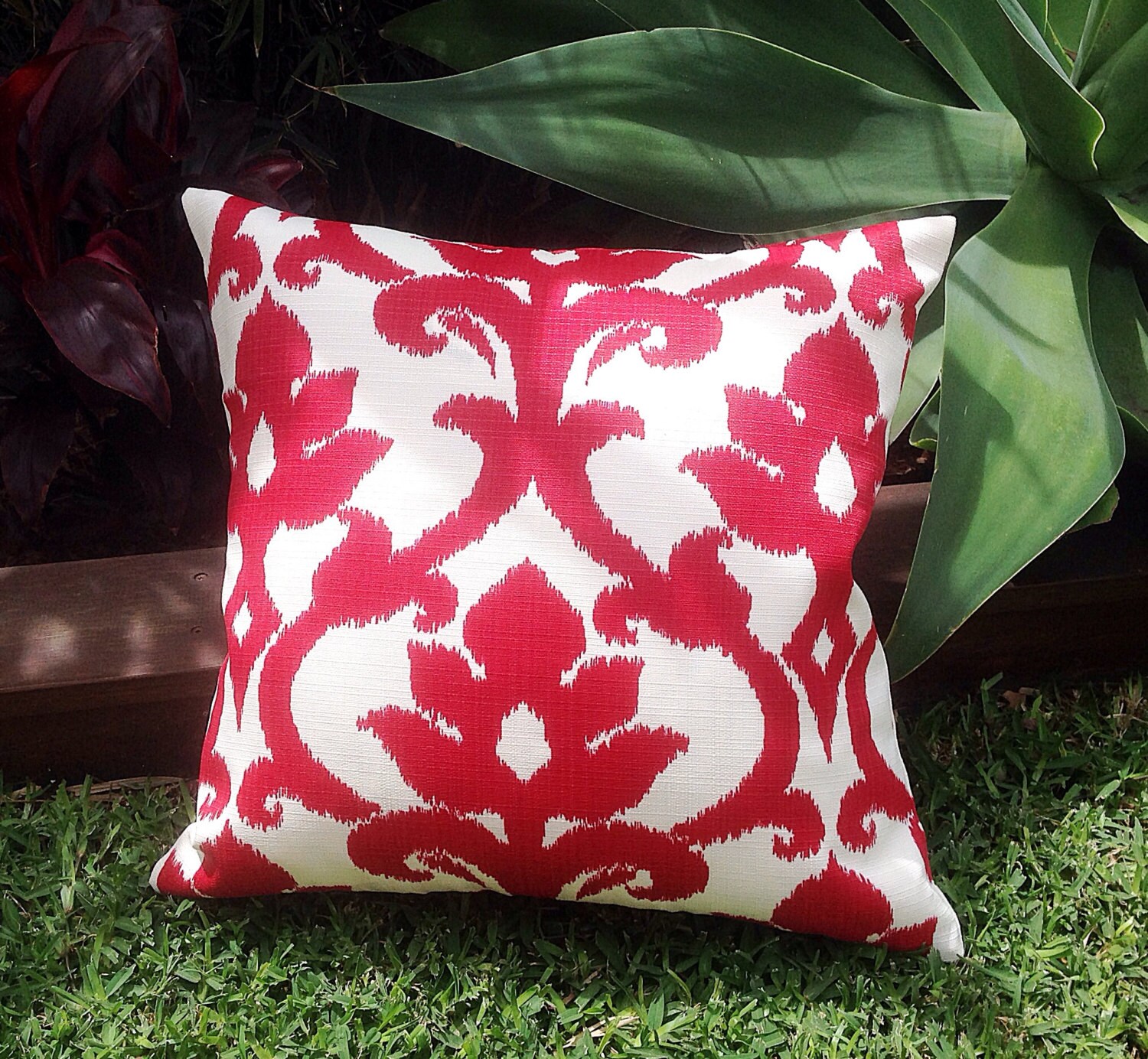 Red & White Outdoor Cushions Ikat Outdoor Pillows Red Outdoor Etsy
