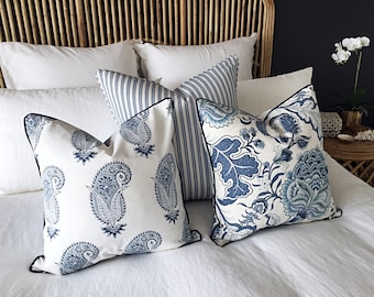 Hamptons Style Cushions, Linen Cushions, Jacobean Pillows, Hampton's Pillows, Cover Only. Blue & White Cushions, Scatter Cushion covers.