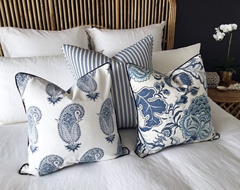 Hamptons Style Cushions, Linen Cushions, Jacobean Pillows, Hampton's Pillows, Cover Only. Blue & White Cushions, Scatter Cushion covers.