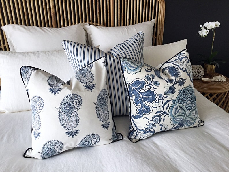 Hamptons Style Cushions Linen Cushions Jacobean Pillows image 0