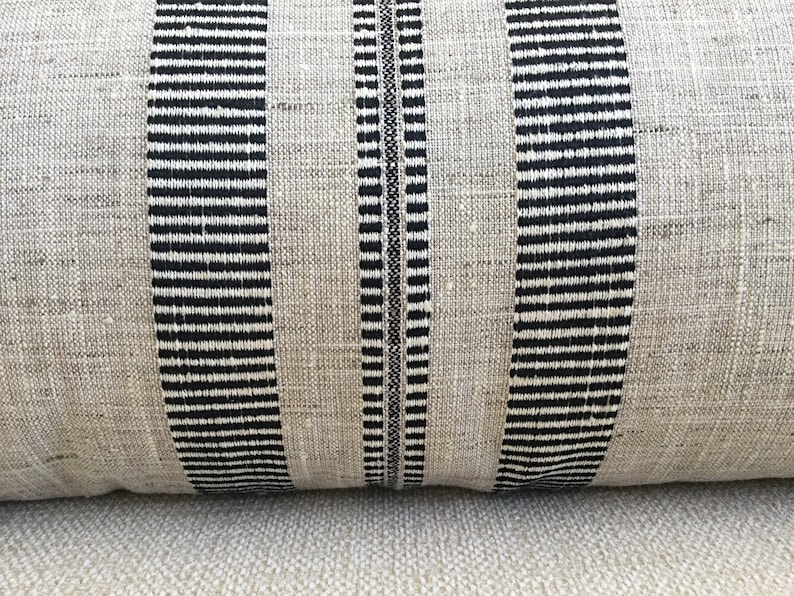 Linen Pillow Lumbar Pillow, Natural a linen Lumber Black and Natural Double Issue image 2