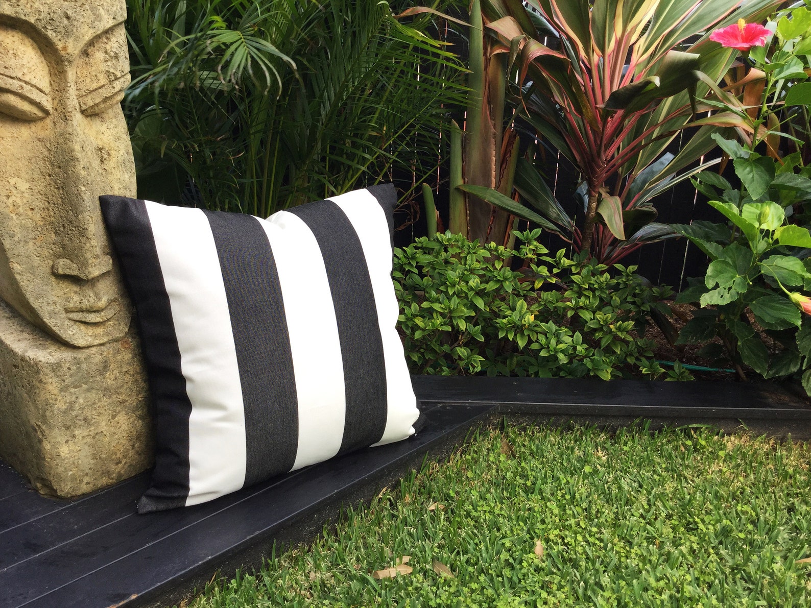 Black and White Striped Outdoor Cushions Sunbrella Fabric Etsy