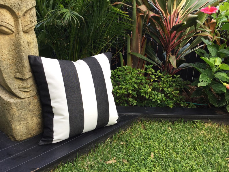 Black and White Striped Outdoor Cushions Sunbrella Fabric Etsy