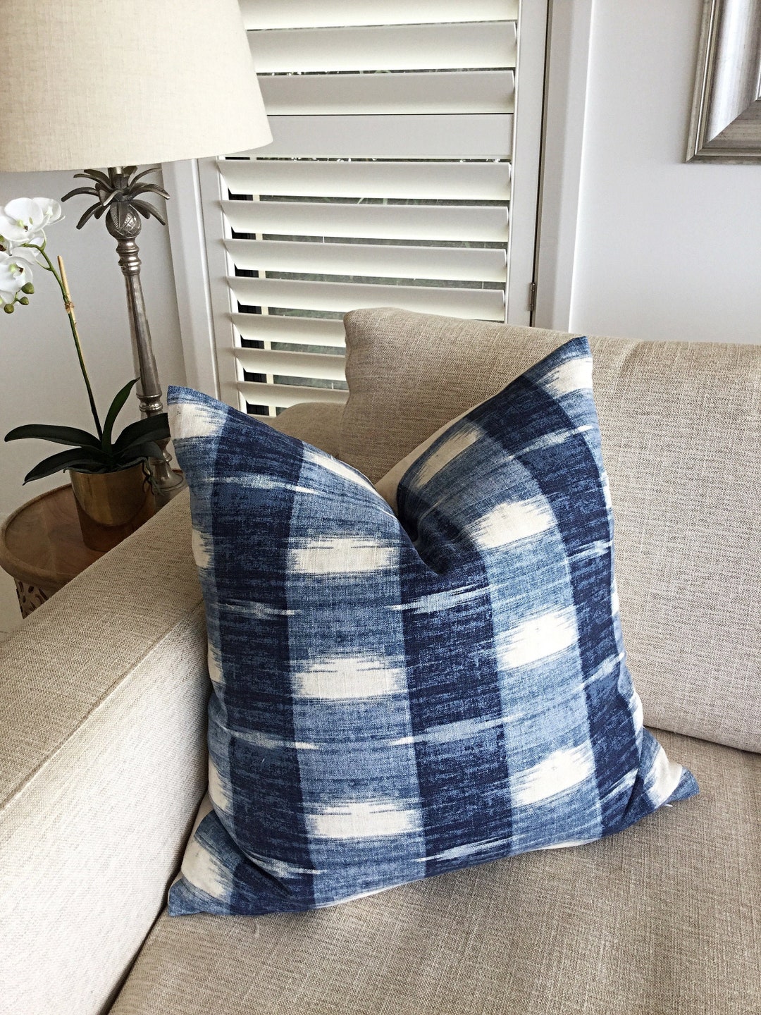 Blue Linen Pillows Blue Linen Cushion Cover Plaid Pillow Etsy 日本