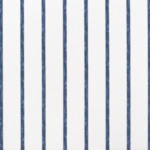 May include: White fabric with vertical blue stripes. The stripes are evenly spaced and run the length of the fabric.