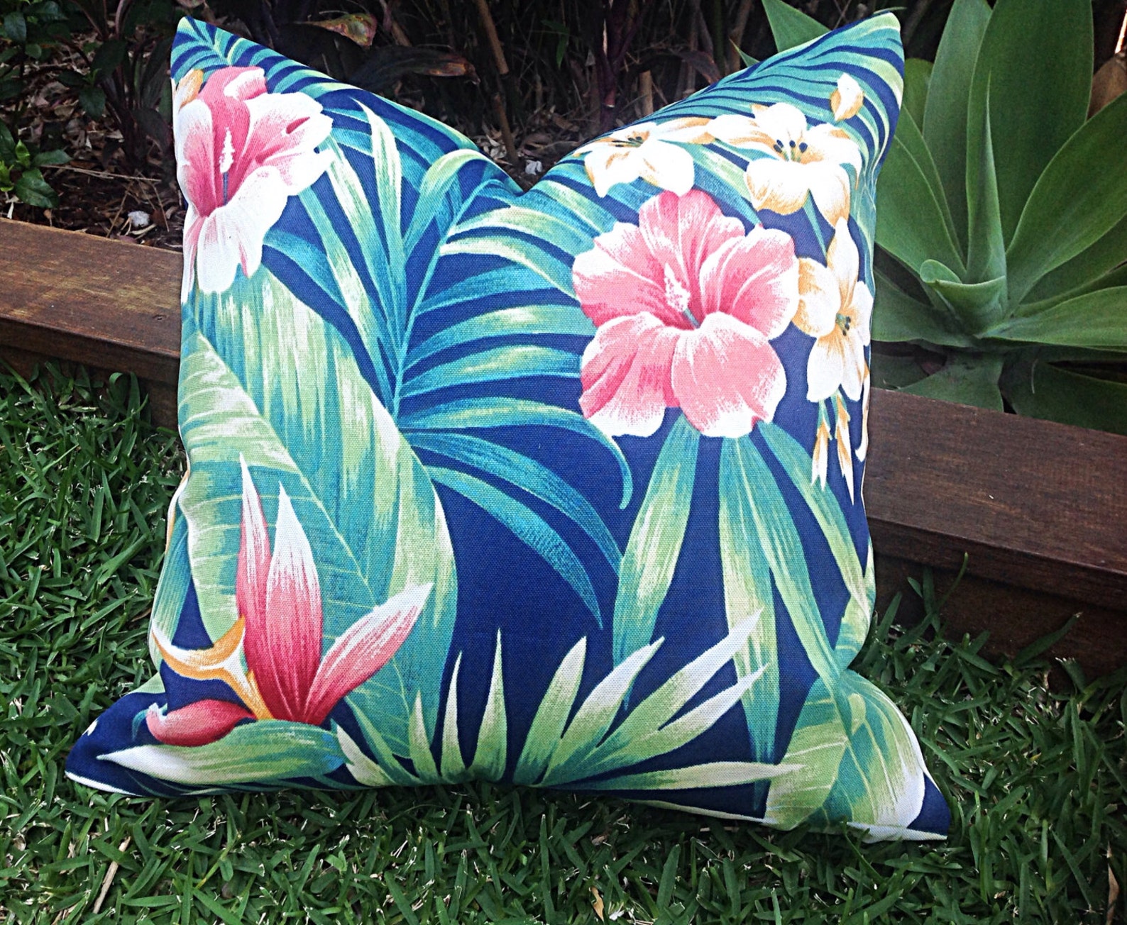Outdoor Cushions Blue Tropical Outdoor Cushions Hibiscus Etsy