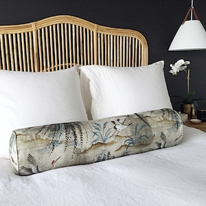 Bolster Pillow, Bolster Cushion, Japanese Crane Pillows, Crane Cushions, Oriental Crane Bolster Cushion Pillow