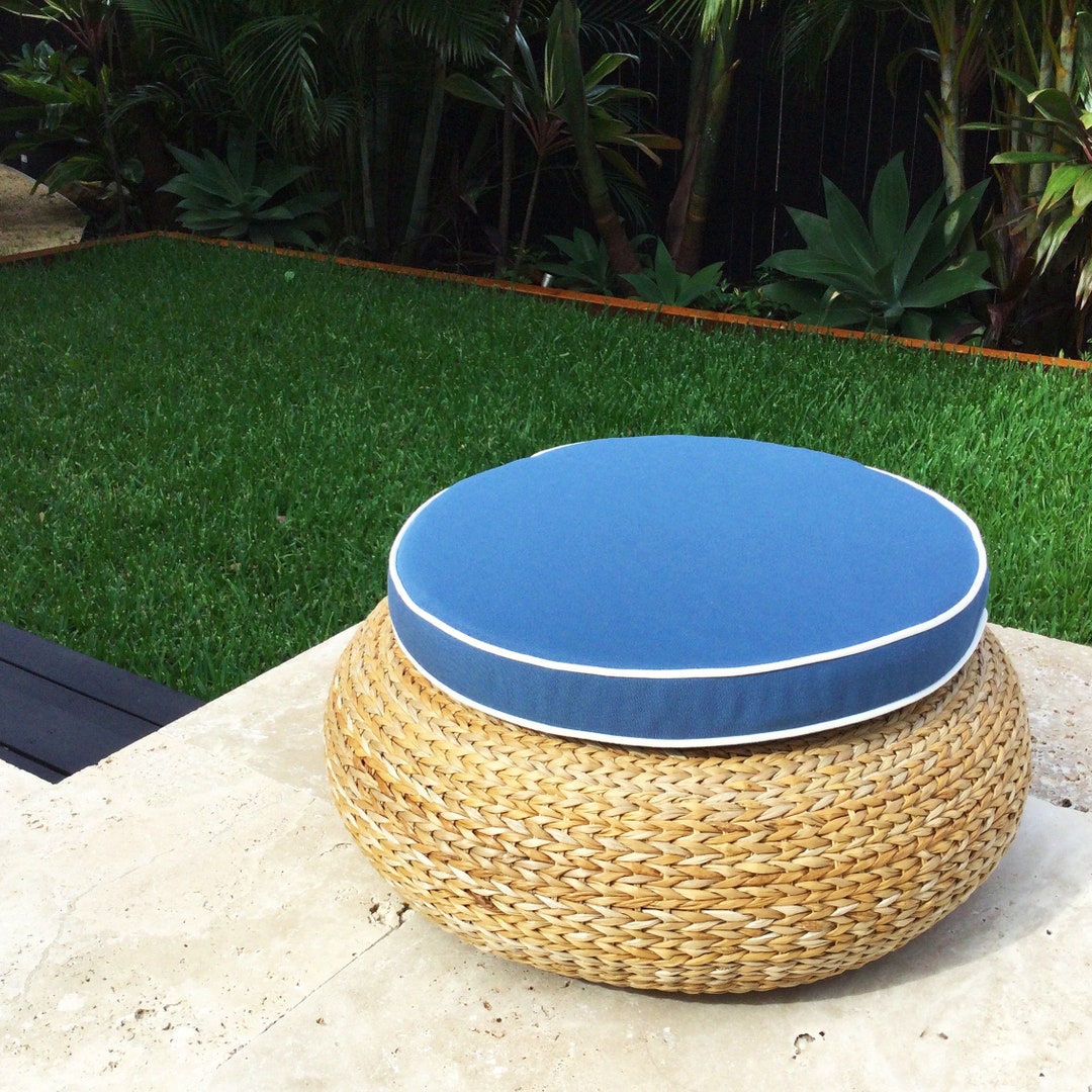 Chair Pads, Sunbrella Outdoor Canvas Fabric Round Seat Pads, Sapphire