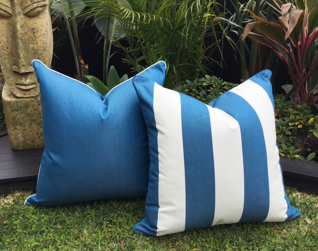 Blue and White Striped Sunbrella Outdoor Cushion Cover