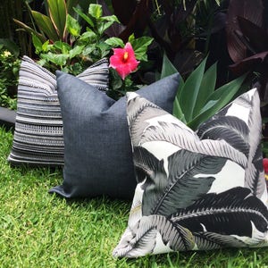 Outdoor Cushion Covers Palm Leaf, Charcoal Outdoor Cushion Covers, Grey Outdoor Pillows Tropical Pillow, Cushion Covers, Tropical Pillows