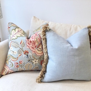 Hamptons Style Pillows, Linen Jacobean Pillows, Duck Egg Pillow Hampton&#39;s Pillows, Cover Only. Portsea Beach Pillows, Scatter Cushion.