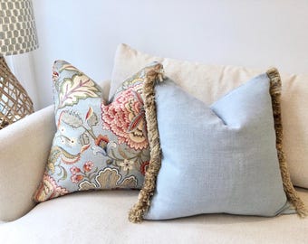 Leinen Jacobean Kissenbezug: Hamptons Style Duck Egg Floral