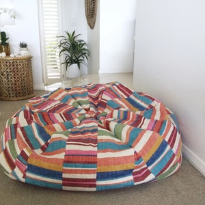 Bean Bag, Linen Bean Bag, Earthy Tones, Parallel Lines Bean Bag Cover. Brown, Tan, Mustard, Grey. Cover Only Rhubarb