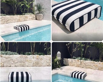 Striped Poolside Seat Pad, Outdoor Olefin Fabric, Custom Size