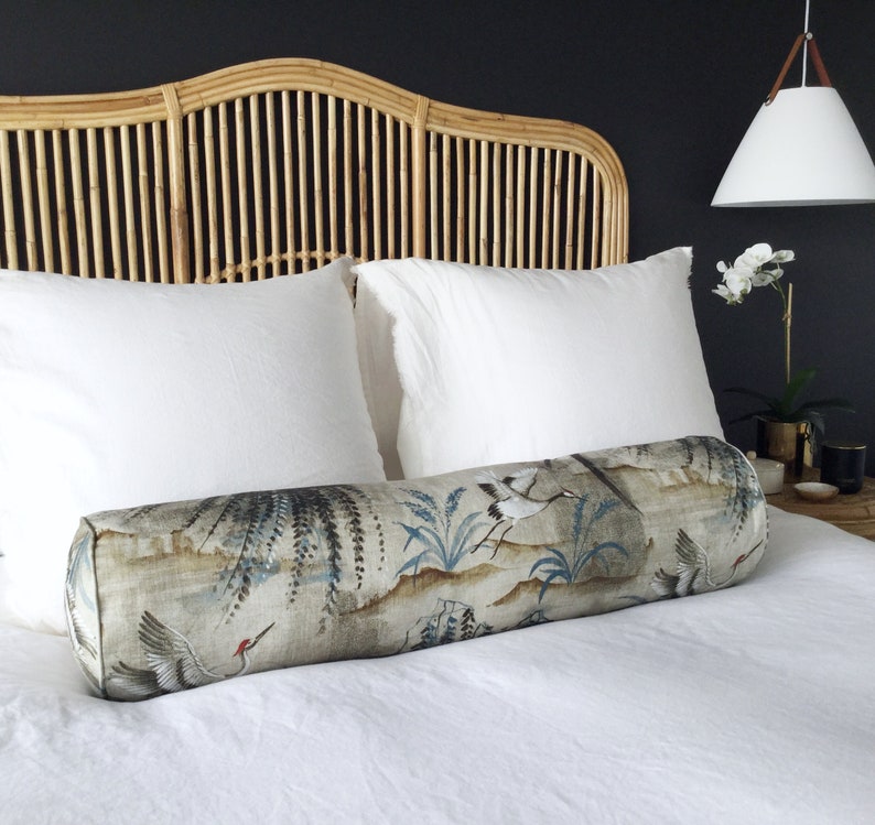 Bolster Pillow Bolster Cushion Japanese Crane Pillows Crane Etsy