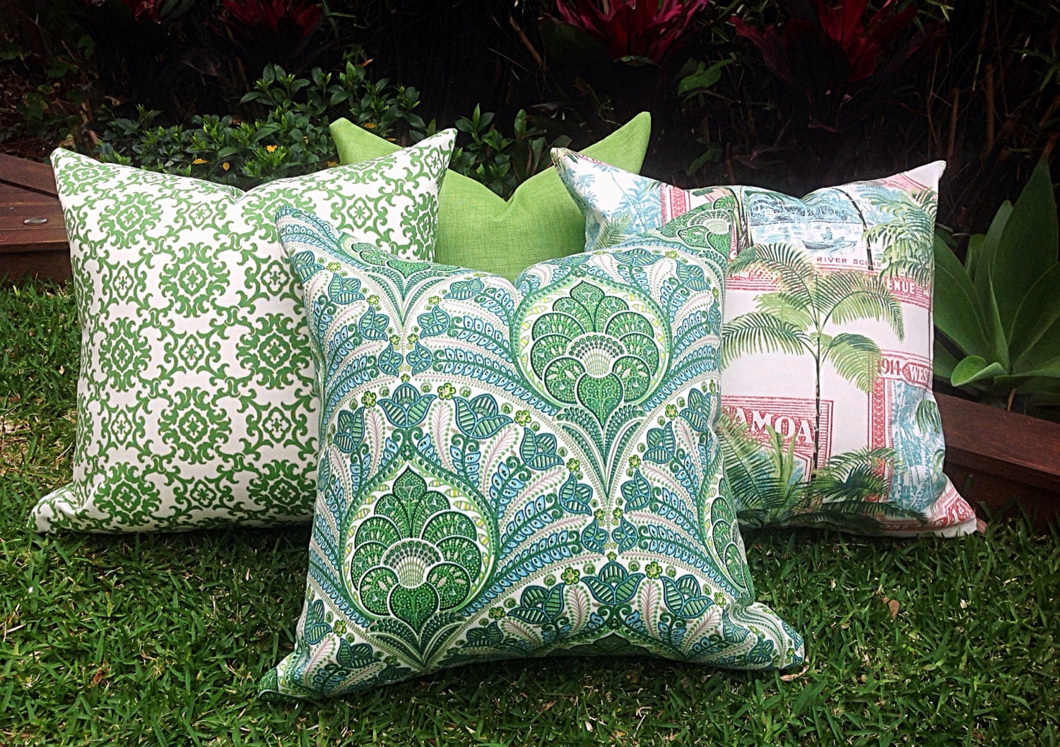 Coussins Extérieurs Verts, Coussins Tropicaux Oreillers Extérieurs, Housses de Coussin, Verts Coussi