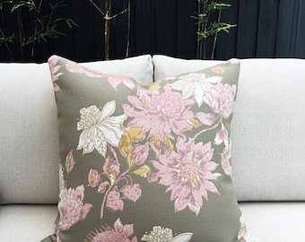 Sunbrella Outdoor Pillow Cover: Floral Olive and Pink outdoor pillows.