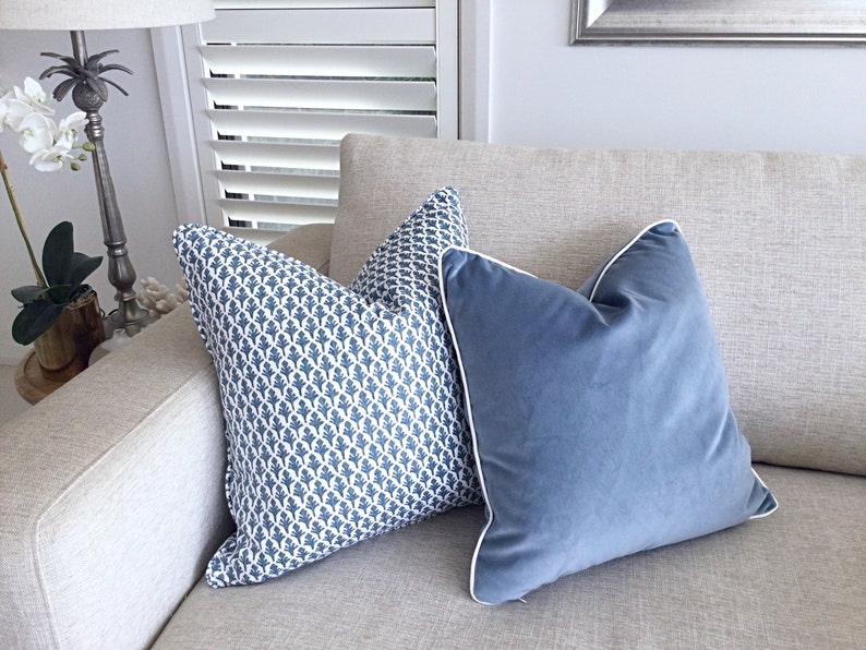 Hamptons Style Cushions, Linen Cushions, Jacobean Pillows, Hampton's Pillows, Cover Only. Blue & White Cushions, Scatter Cushion covers. image 3