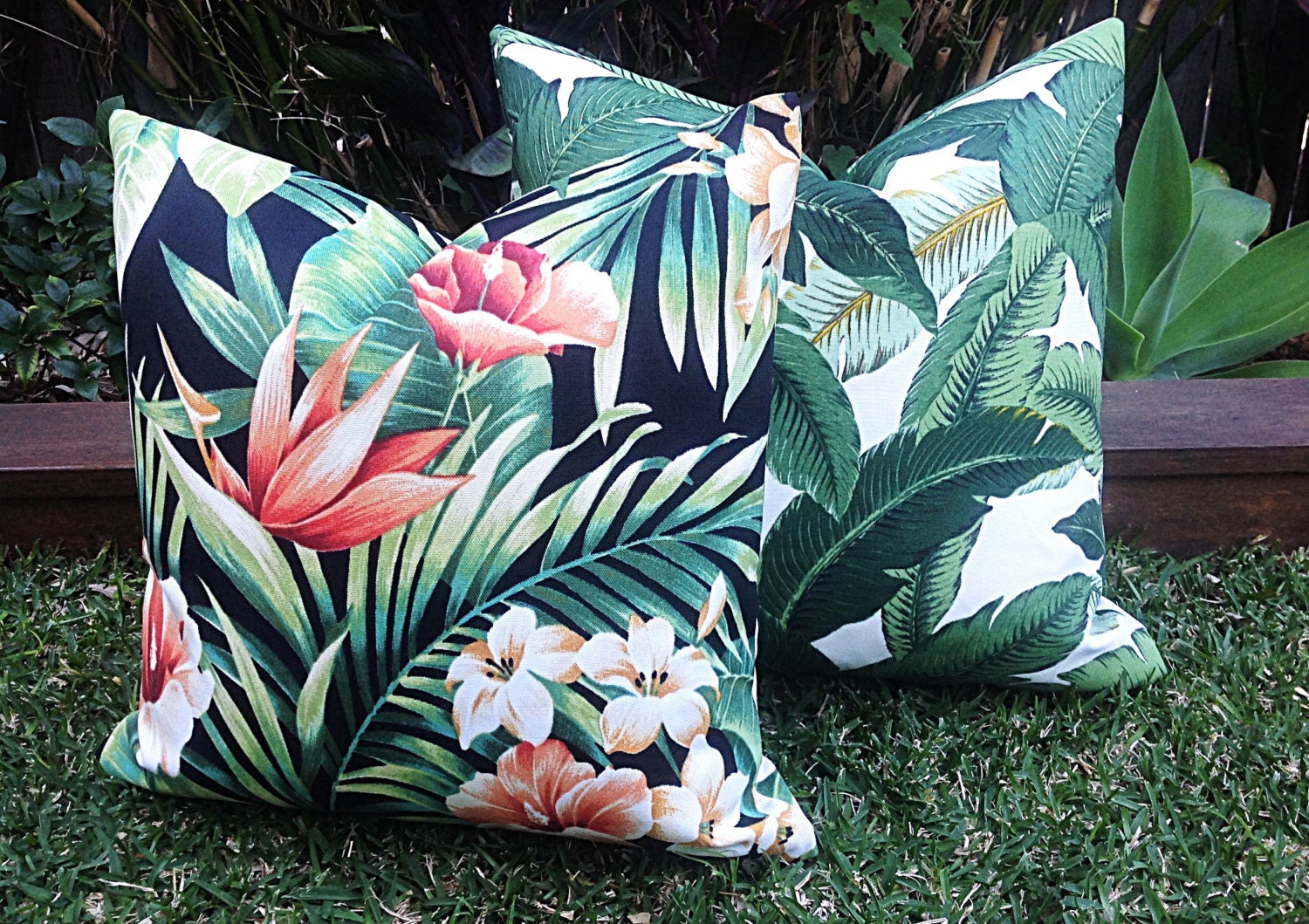 Palm Leaf Cushions Black Tropical Outdoor Cushions Black Etsy Australia