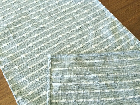 青と緑のストライプ 織物ランナー、裂織 青と緑のストライプ 織物ランナー、裂織 青と緑のストライプ 織物