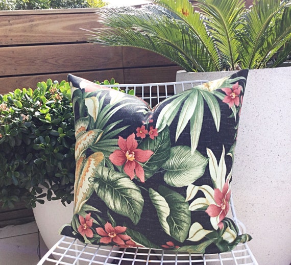 Tropical Foliage Outdoor Pillow Cover: Tahiti Noir Cushion